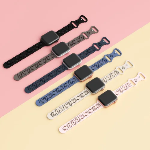 Miniatura 2 de Paquete de 6 correas de silicona delgadas y huecas de encaje compatibles con Apple Watch de 1.496 pulgadas, 1.575 pulgadas, 1.614 pulgadas, 1.654