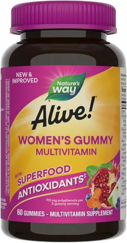 Miniatura 10 de Nature's Way Alive! Gomitas multivitamínicas para mujer, multivitaminas masticables diarias para mujeres, vitaminas A, C, D3, E, vitaminas B, apoya