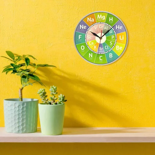 Miniatura 6 de The Geeky Days Reloj de tiempo Chem Tabla periódica Elementos de ciencia Reloj de pared de cuarzo silencioso Símbolos químicos Arte de pared