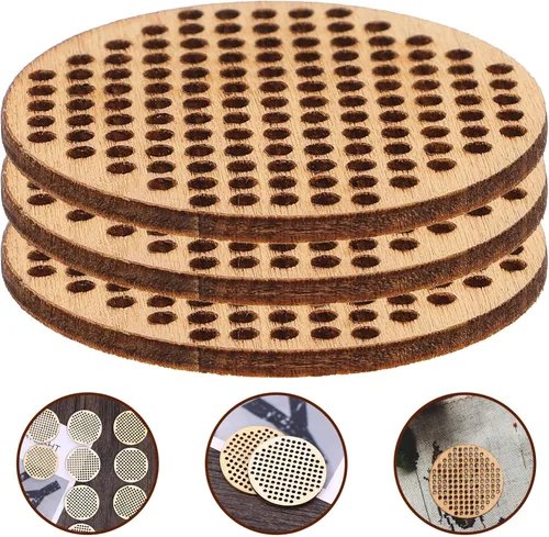 Miniatura 3 de Amosfun 20 etiquetas redondas de punto de cruz de madera de 1.96 pulgadas, rebanadas colgantes redondas en blanco para bricolaje, grabado, pintura