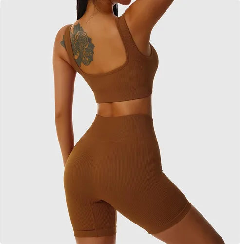 Miniatura 3 de ABOCIW Conjuntos de entrenamiento para mujer 2 piezas sin costuras acanalados cintura alta con camiseta sin mangas brasier deportivo trajes de yoga