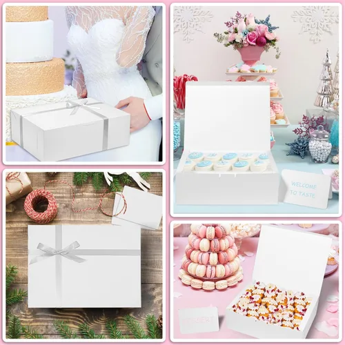 Miniatura 6 de 12 cajas de regalo grandes blancas con tapa, caja de regalo plegable de 12 x 9 x 4 pulgadas con cinta, cajas de regalo de fiesta para regalos, día