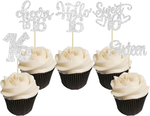 Miniatura 91 de 30 piezas Adornos para pastel de cumpleaños de 6 años, seis brillos, hola 6, púas para cupcakes, felicitaciones a los 6 años, decoraciones