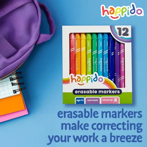 Miniatura 3 de International Arrivals Juego de marcadores borrables de doble cara para niños Happido, juego de 12 marcadores no tóxicos con punta de cincel, gran