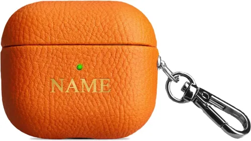 Miniatura 7 de Funda de cuero con iniciales personalizadas para Apple Airpods 3 2021, funda vegana de lujo con llavero con nombre personalizado en relieve y letras