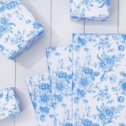 Miniatura 4 de AnyDesign 100 hojas de papel de seda floral azul chinoiserie papel de regalo vintage azul blanco papel de embalaje de flores de bricolaje para baby