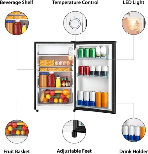 Miniatura 3 de HAILANG - Refrigerador mini de 4.4 pies cúbicos con congelador, refrigerador mini de una puerta, 5 configuraciones de temperatura ajustable, Negro