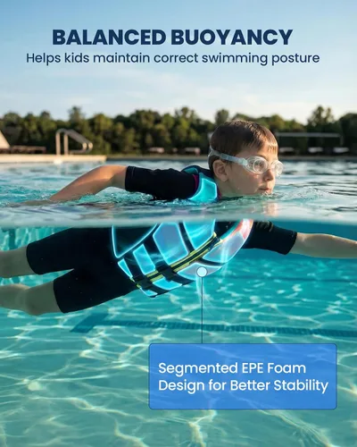 Miniatura 4 de Owntop Chaleco de natación para niños jóvenes Ligero y de secado rápido Hebillas ajustables y cremallera Kayak, entrenamiento de natación