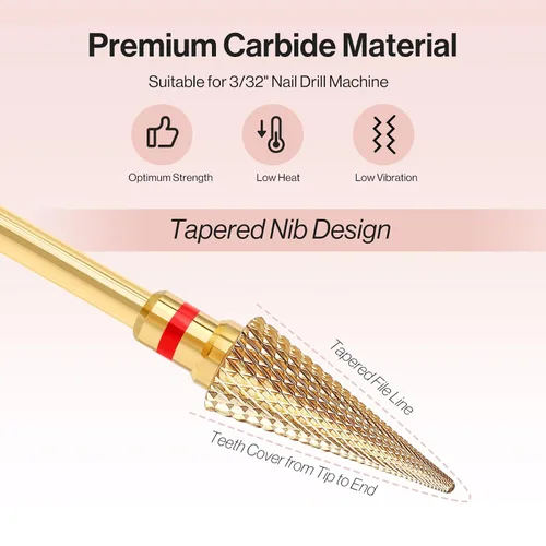 Miniatura 2 de MelodySusie Broca profesional de punta cónica para uñas, broca multifunción de carburo de tungsteno de 3/32 pulgadas, adecuada para manicura