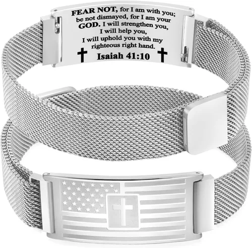Miniatura 35 de DuoDiner Regalos de primera comunión, pulsera de cruz para niños y hombres, bandera estadounidense, versículo bíblico cristiano, regalos de joyería