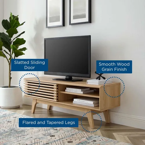 Miniatura 9 de Mueble para televisor de 48 pulgadas Modway Render, de estilo moderno de mediados de siglo con perfil bajo, color roble