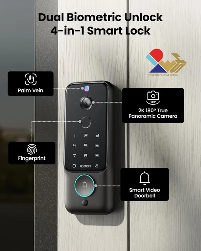 Miniatura 3 de Lockin Veno Plus - Cerradura inteligente todo en uno para puerta delantera - Entrada sin llave de vena de palma y huellas dactilares - Cámara ultra