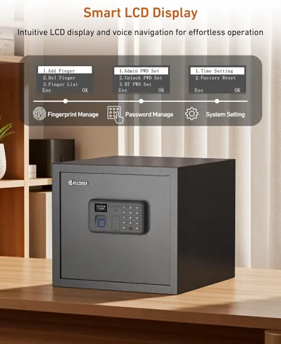 Miniatura 3 de Caja de seguridad inteligente BILLCONCH para múltiples pistolas - Caja fuerte con cerradura biométrica automática y pantalla LCD/guía