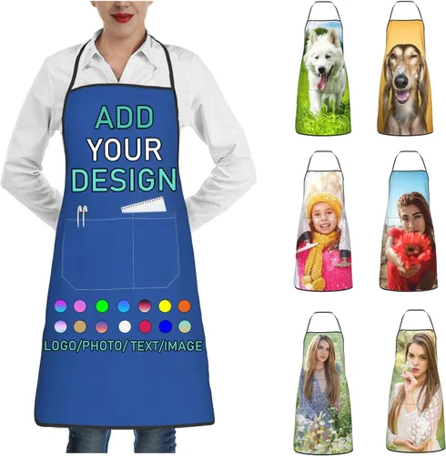 Miniatura 18 de Delantal personalizado con 2 bolsillos, personalizable con nombre, texto, logotipo, foto, cocina, horneado, delantal de cocina para mujeres y hombres