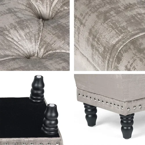 Miniatura 5 de Joveco Banco otomano de almacenamiento, banco de entrada copetudo con botones con remache, reposapiés para sala de estar y dormitorio (beige oscuro)