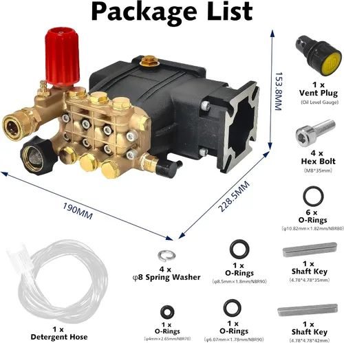 Miniatura 9 de 3300 PSI Pressure Washer Pump, 3.0 GPM, 3/4" Shaft Replacement Pump 2500-3300 psi Restore Cleaning Power • Fits 5–8HP Engines • Brass Head •