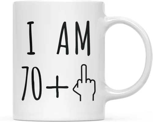 Miniatura 59 de Andaz Press Divertida taza de café de 11 onzas, regalo de broma de cumpleaños, I Am 49 + 1 dedo medio, 1 paquete, ideas de regalo de cumpleaños 50