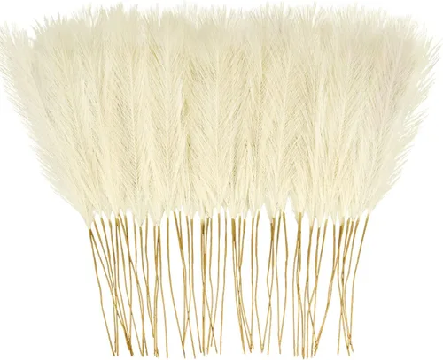 Miniatura 9 de obbsie 50 piezas de decoración de hierba de pampa falsa naranja quemado, 21.6 pulgadas de hierba pomposa artificial corta de otoño, ramas de hierba