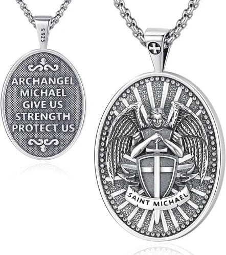 Miniatura 36 de Eusense San Miguel San Cristóbal San Benito San Judas Virgen María Collar chapado en oro 925 joyería religiosa para hombres y mujeres, collar