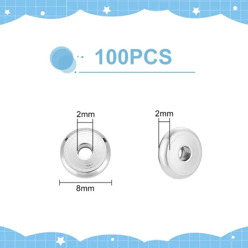 Miniatura 4 de PH PandaHall - 100 cuentas espaciadoras de acero inoxidable con agujero de 0.069 pulgadas, planas, redondas, sueltas, cuentas espaciadoras de metal