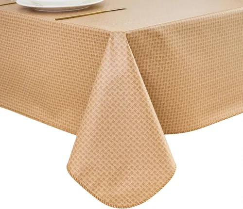Miniatura 31 de LIBERECOO Mantel de vinilo resistente con reverso de franela, mantel de plástico impermeable a prueba de aceite, resistente a las manchas, lavable