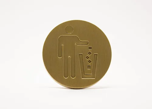 Miniatura 17 de Logotipo de basura, emblema, medallón, cocina, oficina, parte delantera del gabinete, 1.5 pulgadas, acero inoxidable, latón, negro mate, cantidad 1