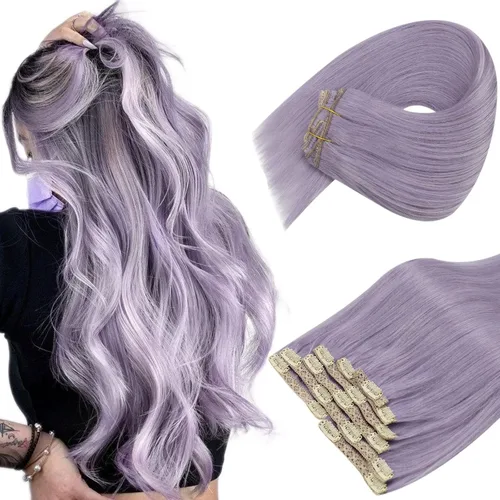 Sunny Hair - Extensiones de clip de cabello humano - color morado - 16 pulgadas, 7 unidades, 4.23 onzas