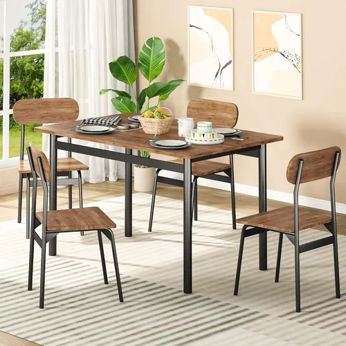 Miniatura 3 de furlinkhm Juego de mesa de comedor de cocina para 4, moderno juego de mesa y sillas de comedor rectangulares de 5 piezas, juego de mesa de metal