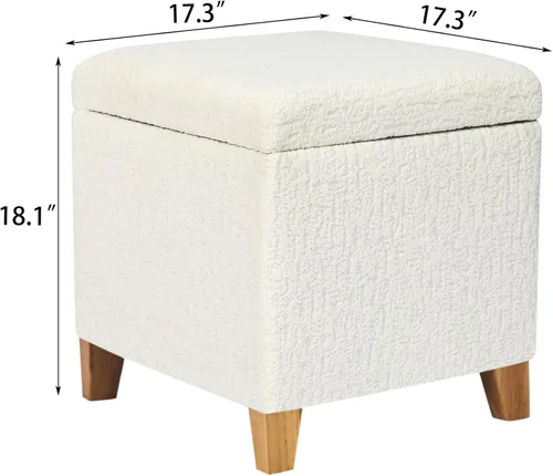 Miniatura 3 de Adeco Otomán Cubo de Piel Sintética Blanca de 18 Pulgadas de Alto con Almacenamiento, Taburetes Reposapiés de Silla de Terciopelo en Relieve 3D