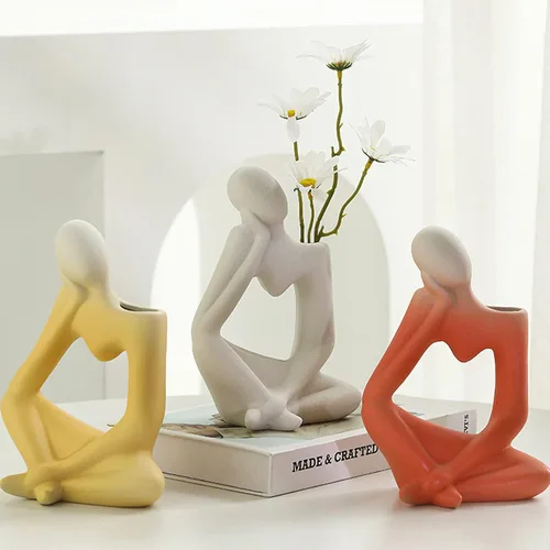 Miniatura 4 de Arawat - Florero de cerámica para decoración del hogar, moderno y lindo jarrón bohemio para decoración de mesa y habitación, jarrón estético único