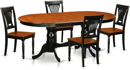 East West Furniture PLAI5-BLK-W - Juego de comedor de 5 piezas para 4 personas, incluye una mesa de comedor ovalada con hojas de mariposa y 4 sillas