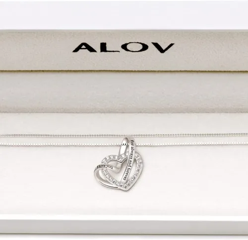 Miniatura 4 de ALOV Sterling Silver joyas, collar con corazón amor de circonio cúbico "I love you for always and forever