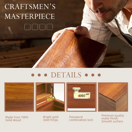 Miniatura 3 de MFLUEEWR Caja Grande de Madera con Tapa con Bisagras con Cerradura de Combinación, Caja de Almacenamiento de Madera Cofre Decorativo con Cerradura