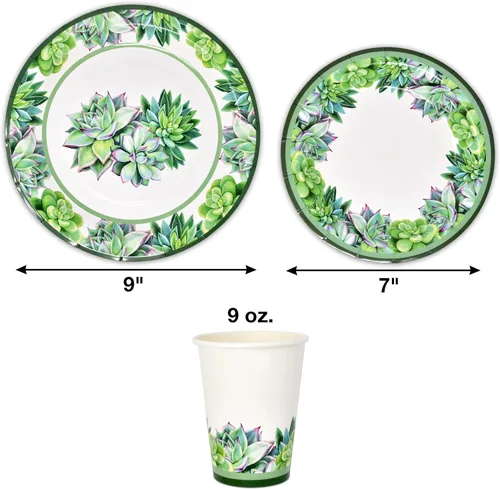 Miniatura 2 de Gift Boutique Juego de 96 piezas de suministros para fiestas suculentas: platos de papel, tazas y servilletas para tema de cactus y vegetación