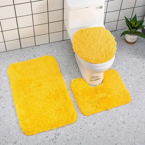 Juego de baño de 3 piezas, tapete de baño ultra suave antideslizante y tapete de baño de felpilla absorbente para bañera, ducha e inodoro (amarillo)