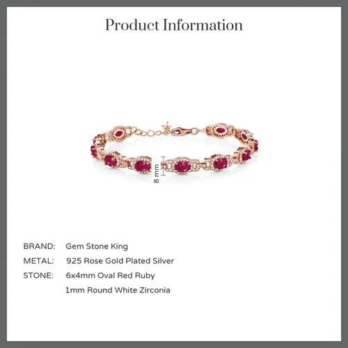 Miniatura 74 de Gem Stone King 18K Rose Gold Plated Silver Oval Gemstone Birthstone Tennis Bracelet For Women Oval 6X4MM 7 Inch With 1 Inch Extender Fine