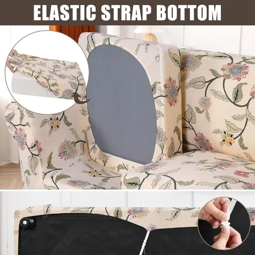 Miniatura 4 de SearchI Funda elástica para sofá con estampado, Fundas impresas para sofá, Funda de sillón con patrón floral, 2 piezas, Funda elástica para sillón