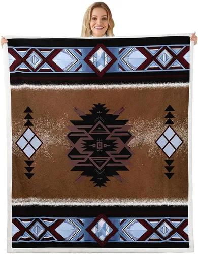 Miniatura 10 de Manfei Manta azteca nativa americana para decoración de habitación de niños y niñas, manta retro tribal geométrica bohemia para sofá, manta de forro
