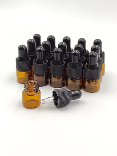 15 paquetes de 0.0 fl oz diminutos frascos con cuentagotas de vidrio ámbar para aceites esenciales, cosméticos y líquidos, pequeños frascos vacíos