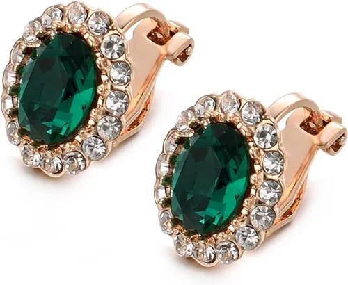 Miniatura 29 de Yoursfs Austria - Aretes de clip de cristal para mujer, chapados en oro de 18 quilates, joyería de moda con halo de circonita cúbica, aretes sin