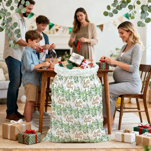 Miniatura 6 de WRAPAHOLIC Bolsa de regalo de plástico neutro extra grande de 56 pulgadas para bebé, hojas de eucalipto, bolsa de bicicleta jumbo para regalos