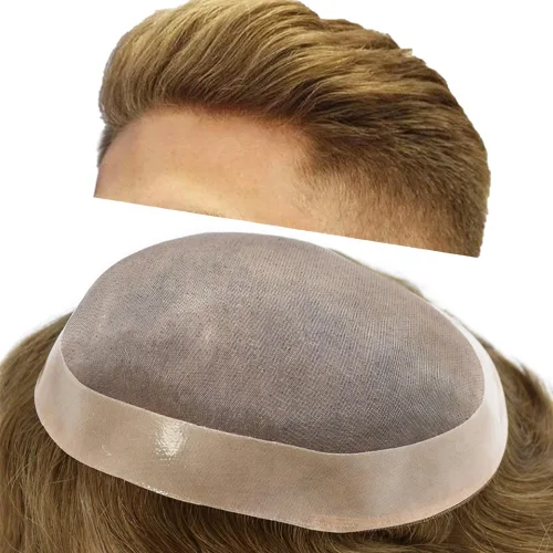 Miniatura 12 de Tupé para hombre, pieza de cabello humano real, monofilamento, tupé para hombres, postizos, unidades de sistema de reemplazo de cabello, gris