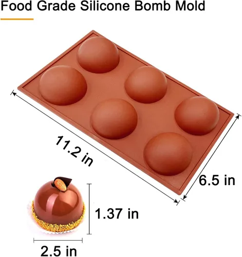 Miniatura 7 de Moldes para bombas de chocolate caliente – Moldes de silicona de 2.5 pulgadas y semiesferas – Marrón/3 piezas