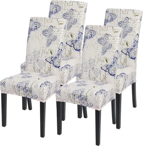 Miniatura 62 de SearchI Juego de 4 fundas para sillas de comedor, elásticas con estampado floral, fundas deslizables para sillas Parsons de spandex, removibles