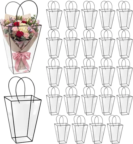 Miniatura 18 de Yexiya 12 bolsas florales grandes transparentes para ramo de flores a granel con asa transparente para regalo de boda, regalo de boda, regalo