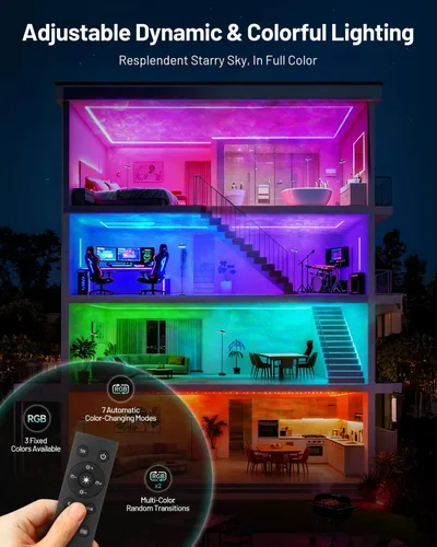 Miniatura 2 de Lámpara de pie LED con proyector de estrellas RGB y control remoto, lámpara de pie que cambia de color continuo de 3000 a 6000 K, lámpara de esquina