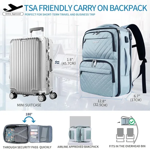 Miniatura 2 de EMPSIGN Mochila de viaje de mano para mujeres y hombres, mochila grande de 17 pulgadas para laptop con puerto USB, equipaje de mano aprobado por