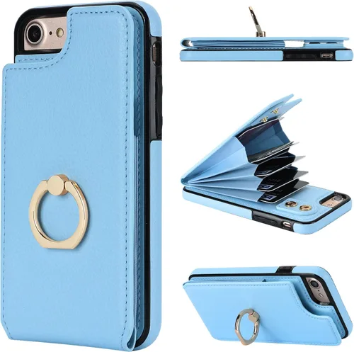 Folosu Funda tipo cartera para iPhone SE (2022) iPhone SE (2020) iPhone 7/8 con soporte para tarjetas, soporte de anillo de rotación de 360°, Azul