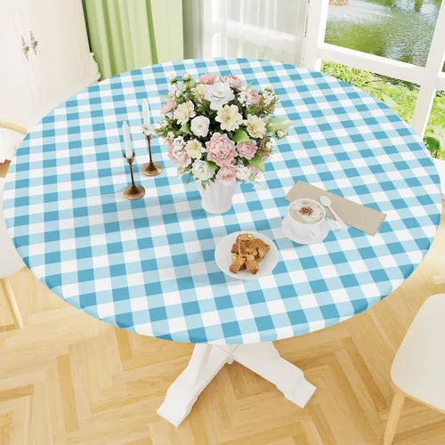 Smiry - Mantel redondo de picnic de vinilo elástico impermeable con respaldo de franela, mantel de vinilo ajustable para mesas de 31-35 pulgadas,