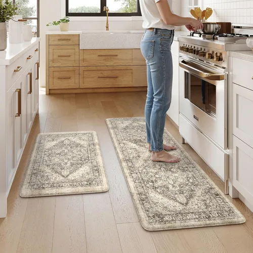 Miniatura 58 de KIMODE Alfombra de Cocina Antifatiga 2 Piezas, Alfombras de Cocina Antideslizantes e Impermeables, Alfombra de Cocina de Estilo Rústico en Gris